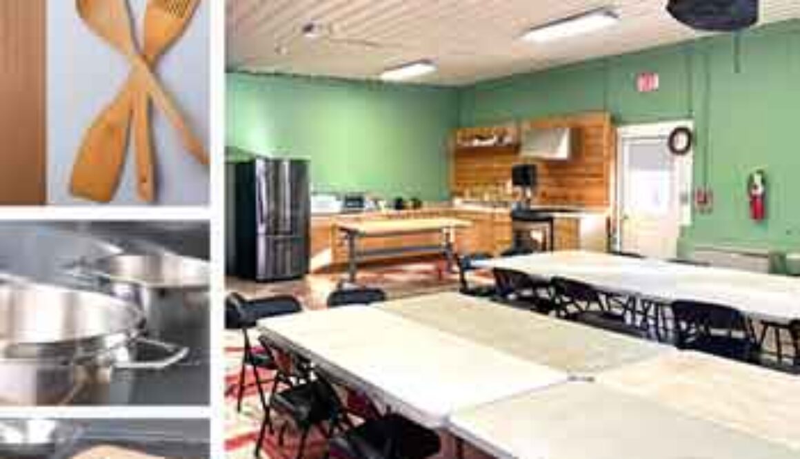 kitchen utensils and tables