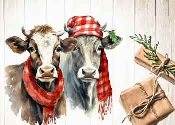 cows and wrapped gifts