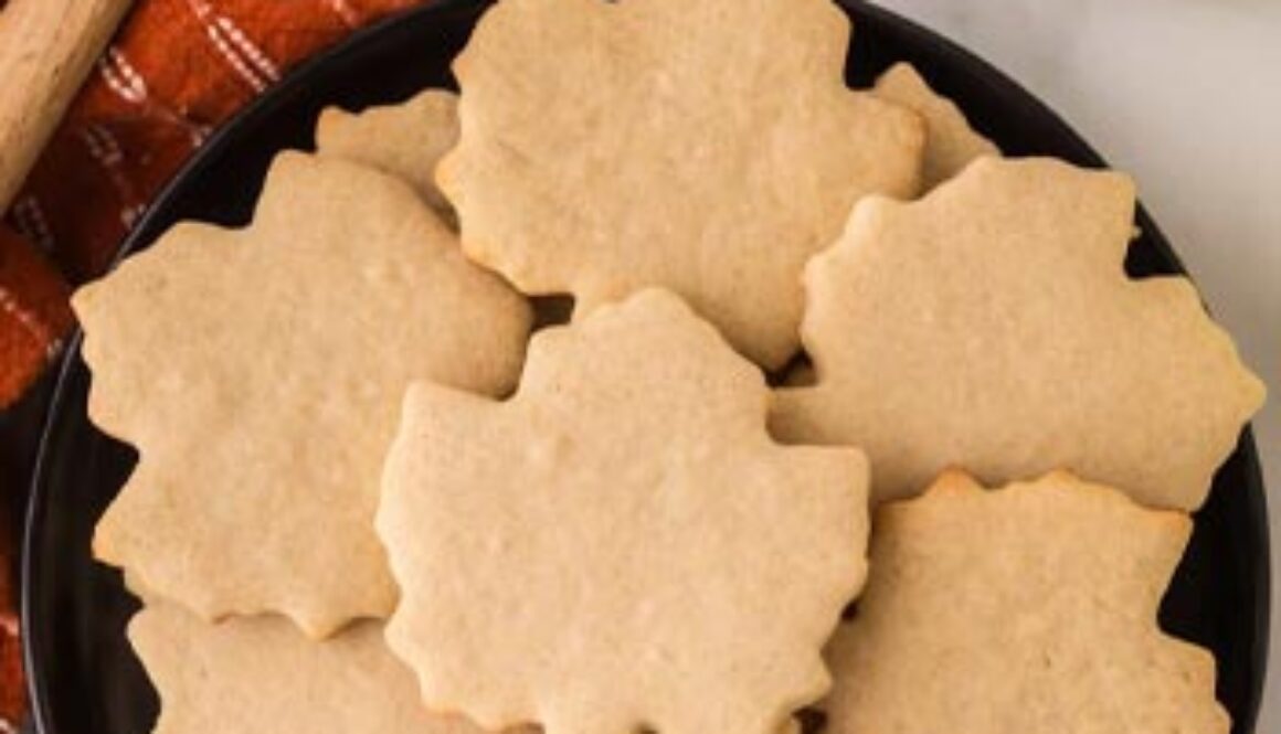 plate of maple cookies in leaf shape
